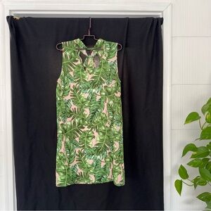 Tropical Leaf Print Sleeveless Dress
